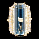 14K Gold 9.51ct Aquamarine & 0.50ctw Diamond Ring