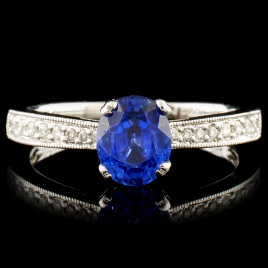 18K Gold 1.13ct Sapphire & 0.12ctw Diamond Ring