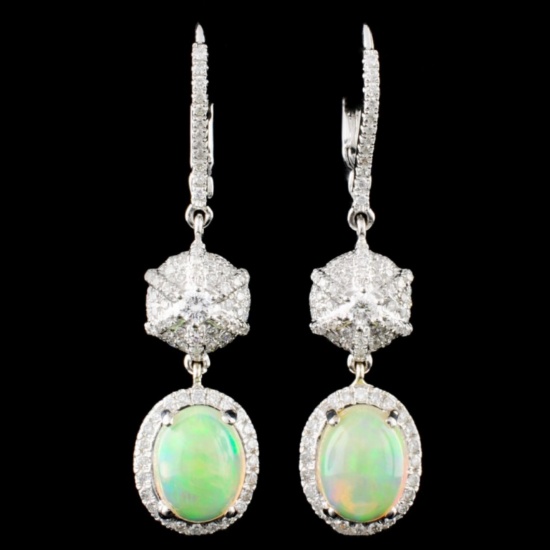 14K Gold 2.34ct Opal & 0.78ctw Diamond Earrings