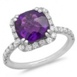 14K Gold 3.00ct Amethyst & .60ct Diamond Ring