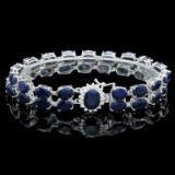 14k Gold 50.00ct Sapphire & 0.55ct Diam Bracelet