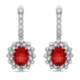 14K Gold 5.00ct Ruby & 1.30ct Diamond Earrings