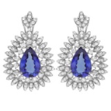 14K Gold 11.00ct Tanzanite & 4.00ct Diamond Earrin