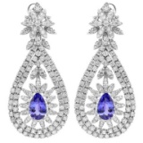 14K Gold 6.00ct Tanzanite & 7.20ct Diamond Earring