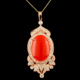 14K Gold 16.48ct Coral & 2.15ctw Diamond Pendant