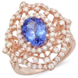 14K Gold 2.50ct Tanzanite & 1.30ct Diamond Ring