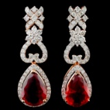 14K Gold 5.90ctw Fire Opal & 2.10ctw Diamond Earri