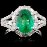 18K White Gold 2.25ct Emerald & 1.17ctw Diamond Ri