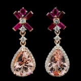 14K Gold 6.50ct Morganite & 0.67ctw Diamond Earrin