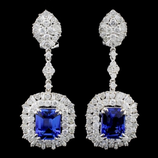 18K Gold 6.13ctw Tanzanite & 3.98ctw Diamond Earri