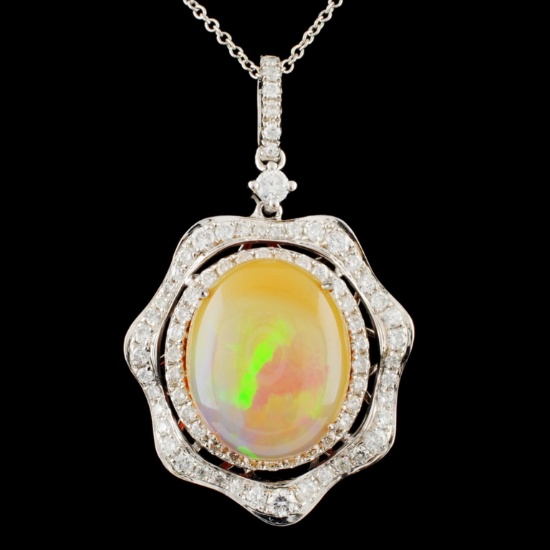 14K Gold 5.22ct Opal & 0.95ctw Diamond Pendant