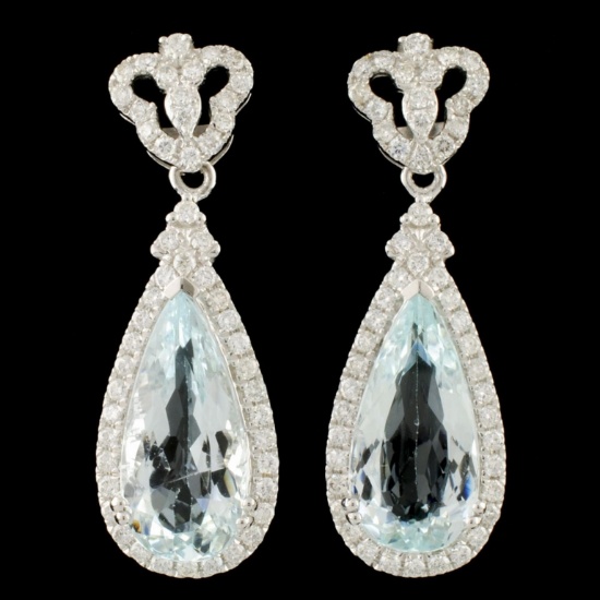 14K Gold 7.22ct Aquamarine & 1.05ctw Diamond Earri