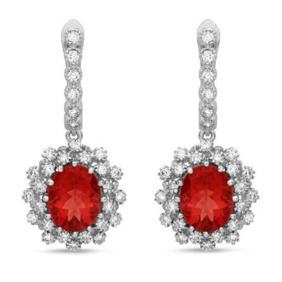 14K Gold 5.00ct Ruby & 1.30ct Diamond Earrings