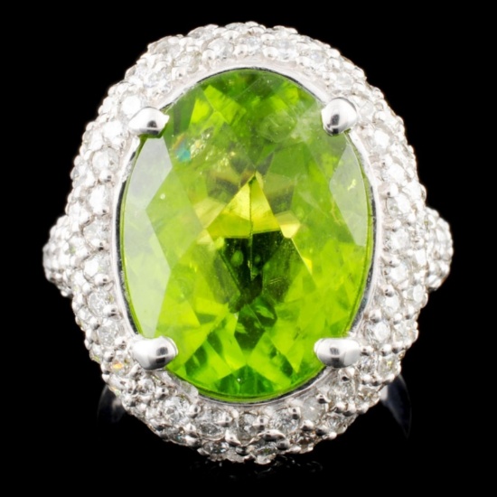 14K Gold 9.28ct Peridot & 2.40ctw Diamond Ring
