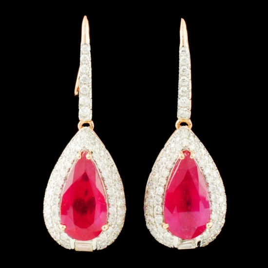 14K Gold 10.81ct Sun-Stone & 2.77ctw Diamond Earri