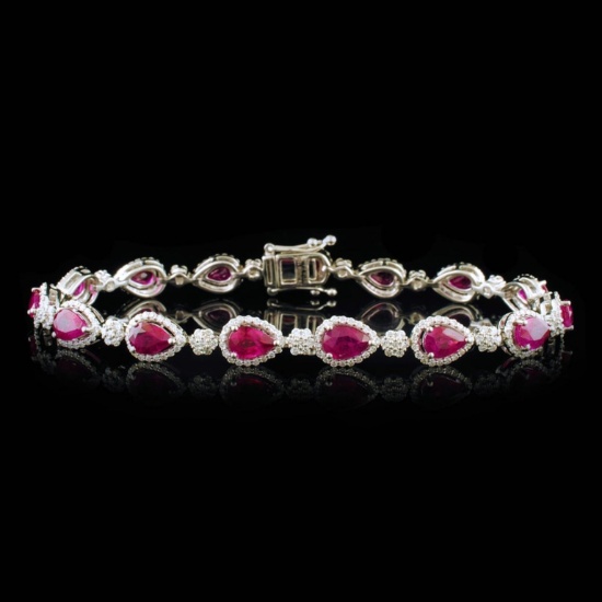 18k White Gold 6.84ct Ruby & 1.61ctw Diamond Brace