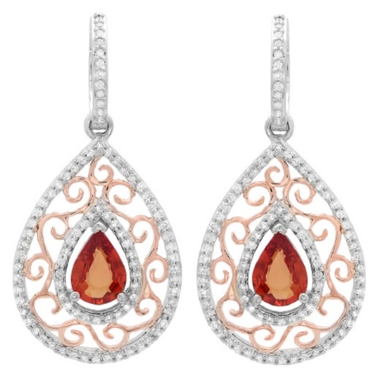 14K Gold 2.00 Orange Sapphire & 0.80ct Diamond Ear