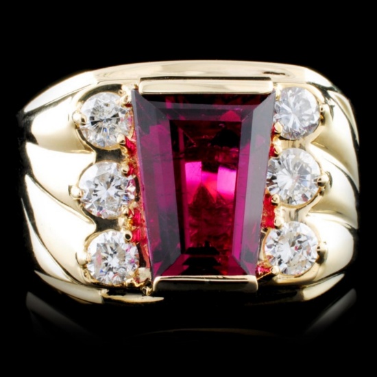 14K Gold 5.03ct Rubellite & 0.98ctw Diamond Ring