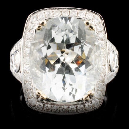 14K Gold 7.38ct Aquamarine & 1.45ctw Diamond Ring