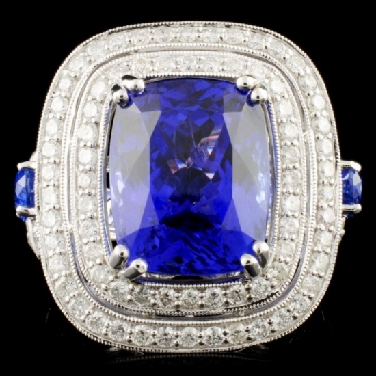 18K Gold 10.44ct Tanzanite & 1.90ctw Diamond Ring