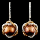 14K Gold 9.5MM Pearl & 2.23ctw Diamond Earrings