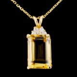 14K Gold 7.10ct Citrine & 0.17ctw Diamond Pendant