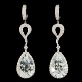 14K Gold 23.61ct Aquamarine & 2.86ctw Diamond Earr