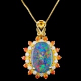 14K Gold 2.50ct Opal & 0.35ctw Diamond Pendant