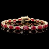 14k Gold 15.00ct Ruby & 0.50ct Diamond Bracelet