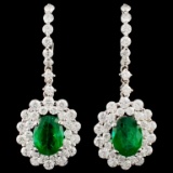 18K Gold 2.25ct Emerald & 2.28ctw Diamond Earrings