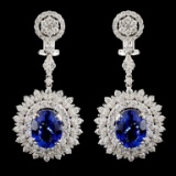 18K Gold 7.50ctw Tanzanite & 4.58ctw Diamond Earri