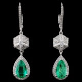 18K White Gold 1.51ct Emerald & 0.73ct Diamond Ear