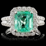 18K White Gold 2.74ct Emerald & 1.08ct Diamond Rin