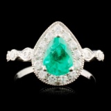 18K Gold 0.89ct Emerald & 0.51ctw Diamond Ring