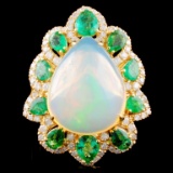 18K Gold 7.29ct Opal & 0.58ctw Diamond Ring