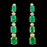 14K Gold 6.50ct Emerald & 0.35ctw Diamond Earrings