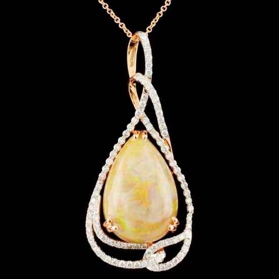 14K Gold 14.32ct Opal & 1.20ctw Diamond Pendant