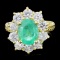 14K Gold 3.00ct Emerald & 1.50ctw Diamond Ring