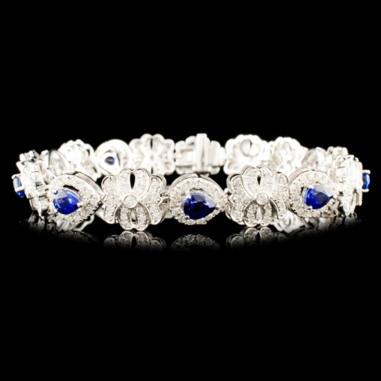 14K Gold 3.24ct Sapphire & 2.11ctw Diamond Bracele