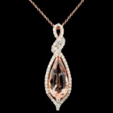 14K Gold 4.09ct Morganite & 0.80ctw Diamond Pendan