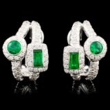 18K Gold 0.87ct Emerald & 0.76ctw Diamond Earrings