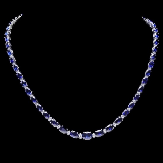14k Gold 30.00ct Sapphire & 1.00ct Diam Necklace