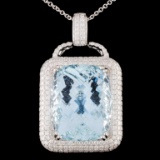 18K White Gold 36.17ct Aquamarine & 3.05ct Diamond