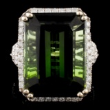 14K Gold 24.39ct Tourmaline & 0.97ctw Diamond Ring