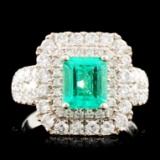 18K Gold 1.15ct Emerald & 1.19ctw Diamond Ring