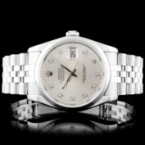 Rolex SS DateJust 36mm Silver Diamond Wristwatch