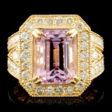 14K Gold 6.80ct Kunzite & 1.72ctw Diamond Ring