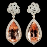 18K Gold 16.88ctw Morganite & 1.30ctw Diamond Earr