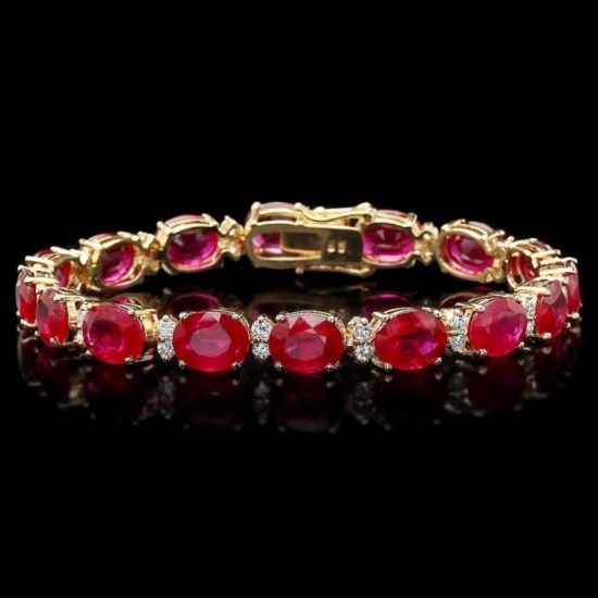 14k Gold 40.00ct Ruby & 1.50ct Diamond Bracelet