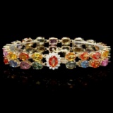 14k Gold 35.00ct Sapphire & 0.50ct Diam Bracelet